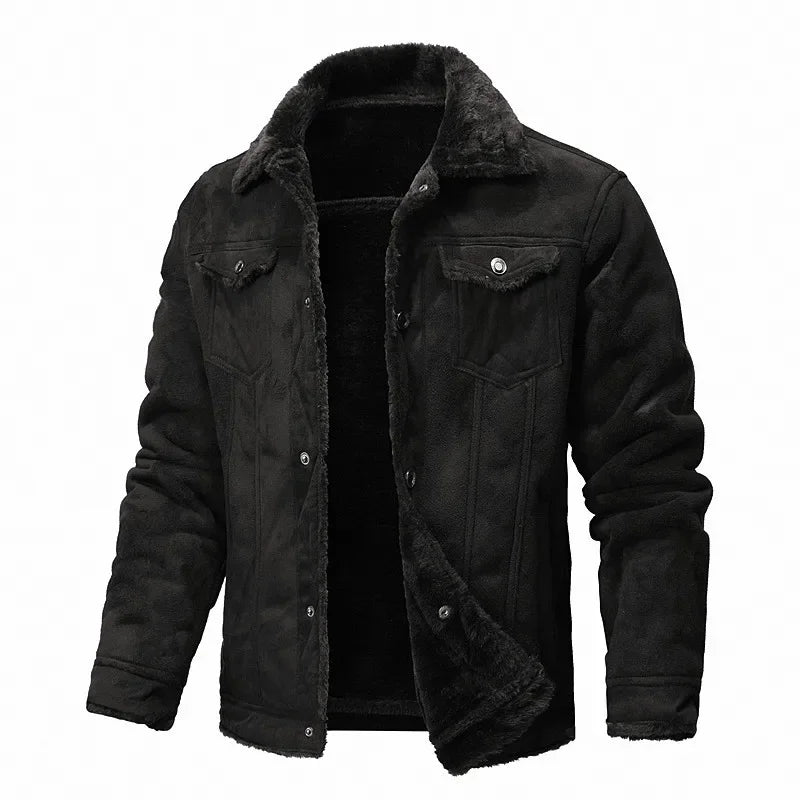 Men’s Suede Leather Jacket – Warm Winter Coat