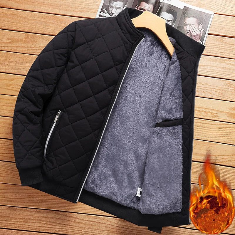2025 Men’s Slim Fit Diamond Pattern Bomber Jacket – Fleece Lined Coat
