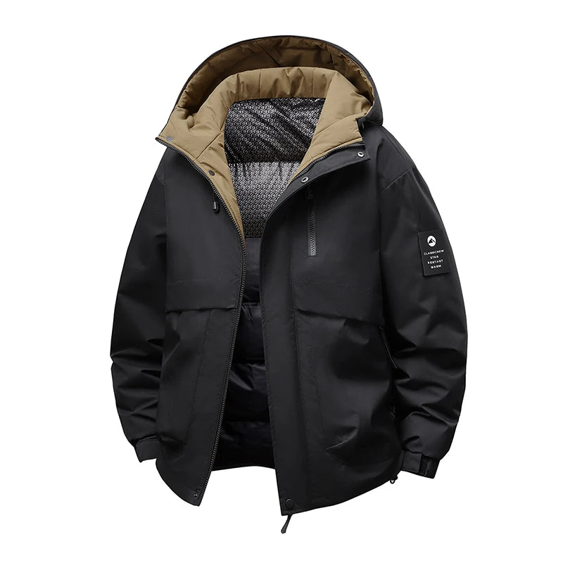 Men’s Winter Waterproof Puffer Jacket – Hooded Windbreaker Parka